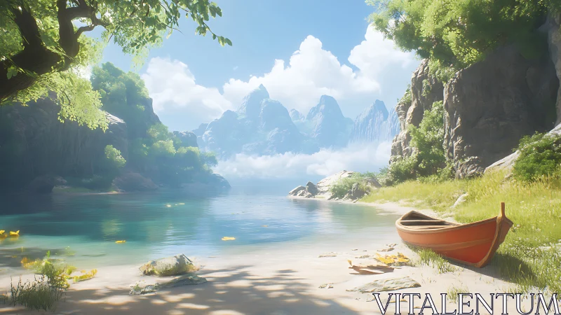 Luminous Alpine Lake: Digital Landscape with Limestone Formations.