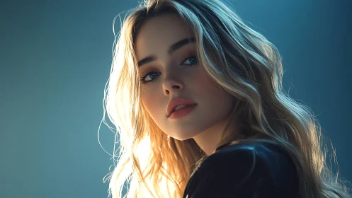 Soft light on a thoughtful face in gentle blue glow.