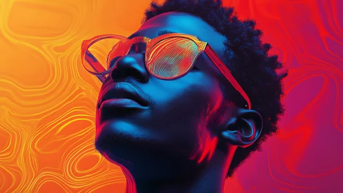 Neon gradient portrait in saturated cyberpunk duotone lighting.