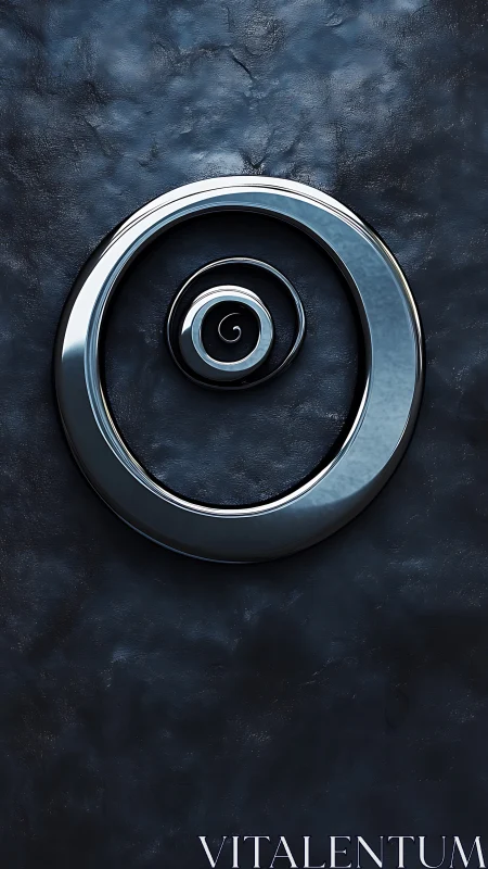 Metallic spiral emblem gleams over dark textured surface
