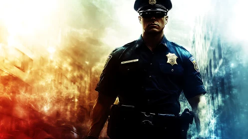 Lone police officer stands defiant amid blazing city chaos