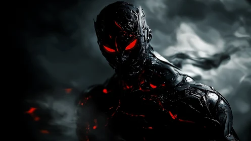 Volcanic cybernetic wraith with emissive red core systems.