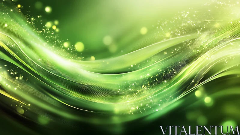Abstract green wave background with glowing light effects.