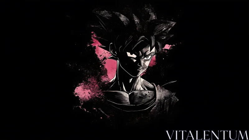 Stark ink warrior emerging from neon bruised darkness.