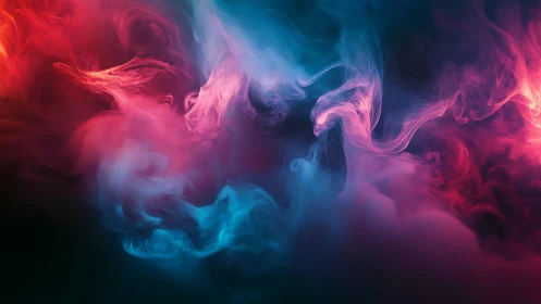 Bicolored volumetric smoke forms merge in a cinematic gradient