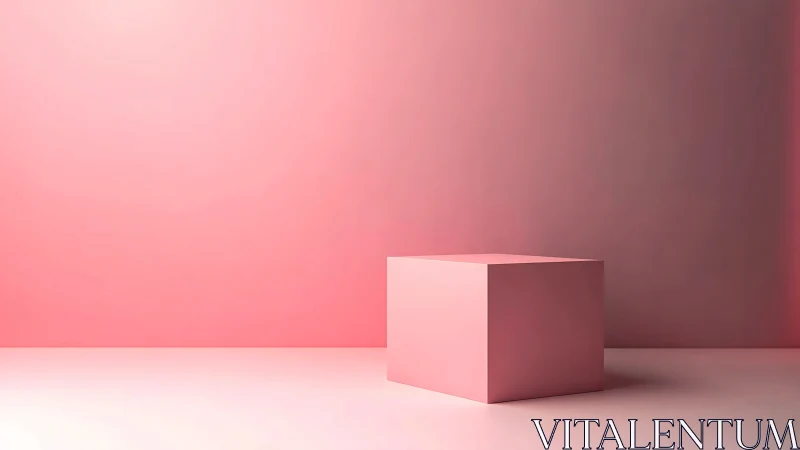 Minimalist pink cube in soft gradient studio space.