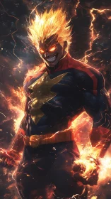 Blazing lightning hero stands proud in a storm of crackling power