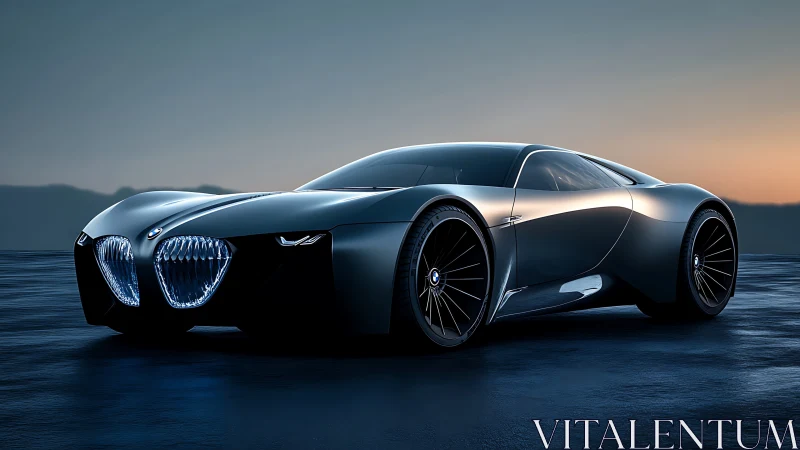 Low-slung electric concept coupe with illuminated grille and aero wheels