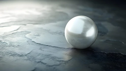 Luminous pearl sphere rests on textured metallic surface