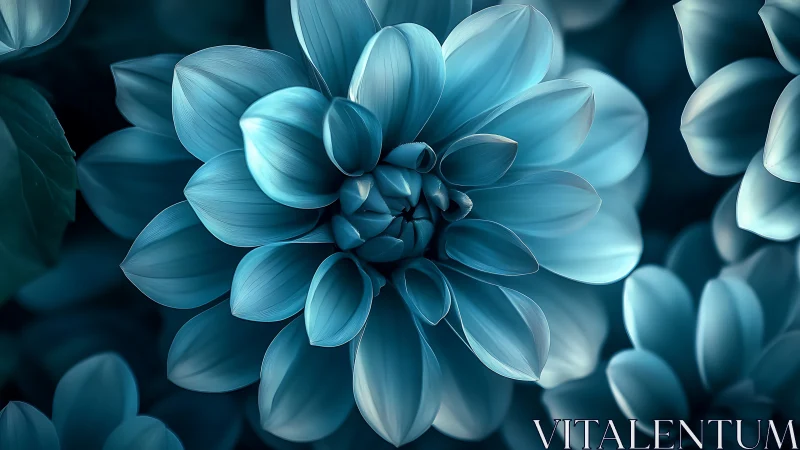 Blue Dahlia Petals. Luminous Botanical Layers.