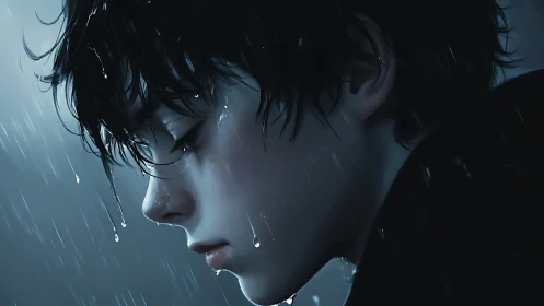 Quiet rainy night portrait of a thoughtful young soul.