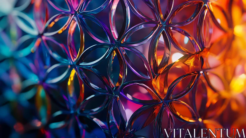 Prismatic glass petals weave glowing geometric dreamscapes.