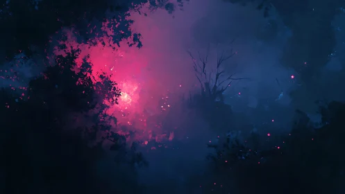 Nocturnal grove ignited by secret neon forest heartbeat.