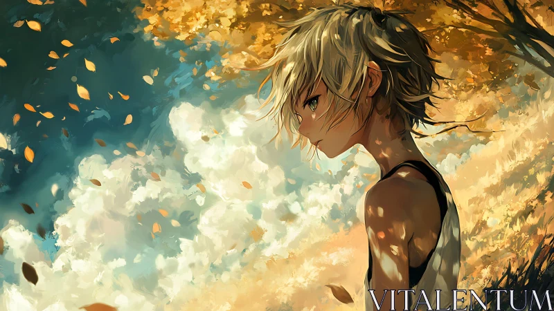 Autumnal anime profile under dappled light diffusion field.