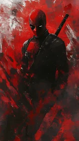 Masked antihero rising from a storm of red and shadow.