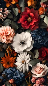 Layered Florals Against Dark Background.