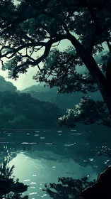 Emerald Forest Canopy Over Tranquil Water