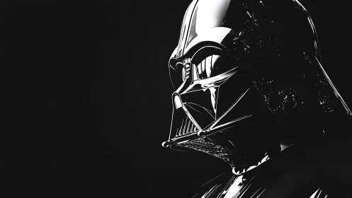 Dark sci fi helmet portrait with stark chrome highlights.