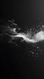 Monochrome particulate nebula flow on deep black field.