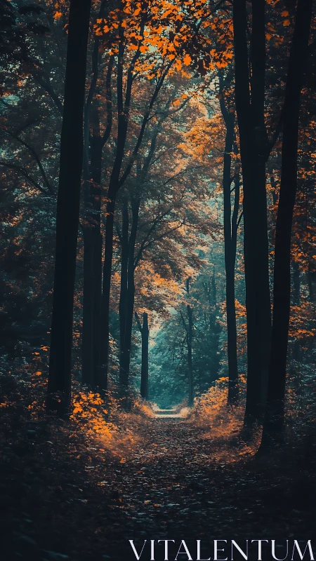 Autumn Forest Corridor with Bilateral Symmetry and Tonal Gradient Depth