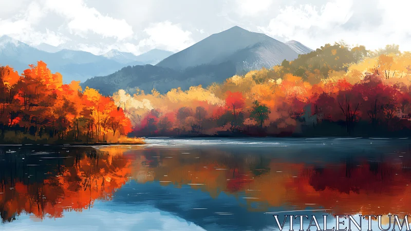 Autumnal lakeside spectrum with mirrored alpine massifs.