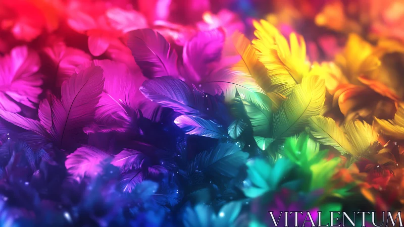 Multicolored feather cluster in soft glowing light.