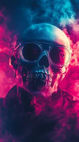 Neon skull in glowing goggles sparks bold, electric energy