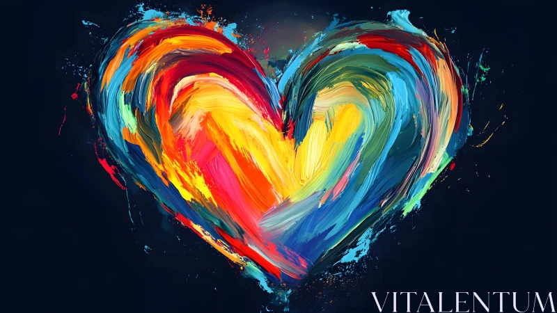 Vibrant Painted Heart on Dark Background, Abstract Art Style.