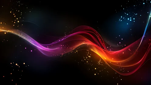 Glowing rainbow energy ribbons dance gently across space