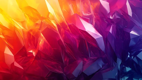 Vibrant Abstract Crystal Shapes in Gradient Colors, Digital Art.