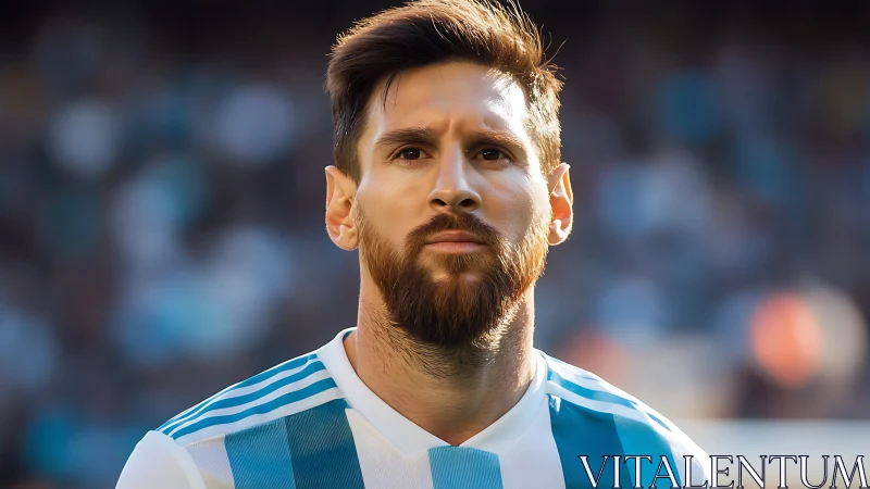 Male footballer in striped jersey on outdoor stadium field.