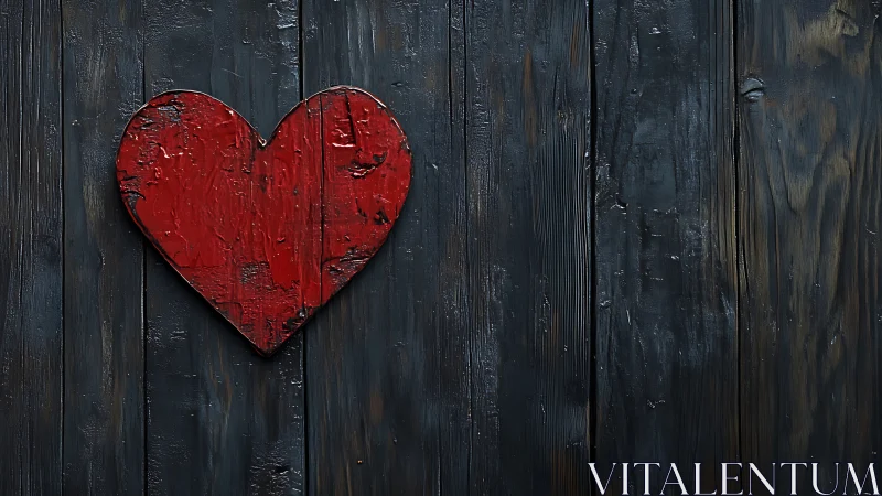 Red Heart on Dark Wood: A Symbol of Love.