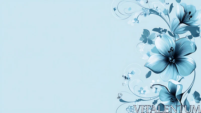 Monochromatic Blue Blooms Dance Gracefully Along Delicate Curved Vines