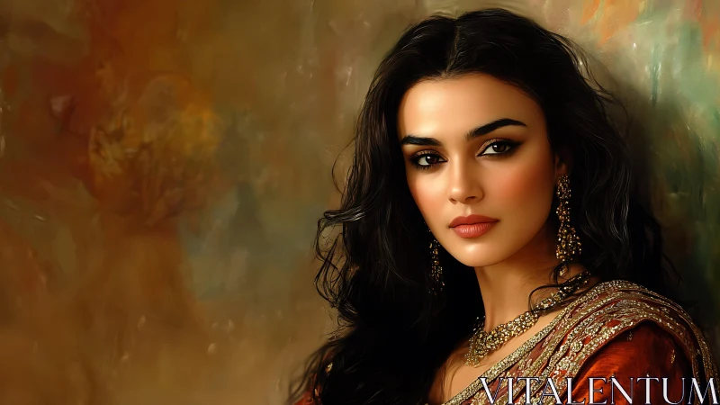 Digital painting portrait with ornate ethnic detailing.