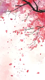 Delicate cherry blossom canopy rendered in airy watercolor