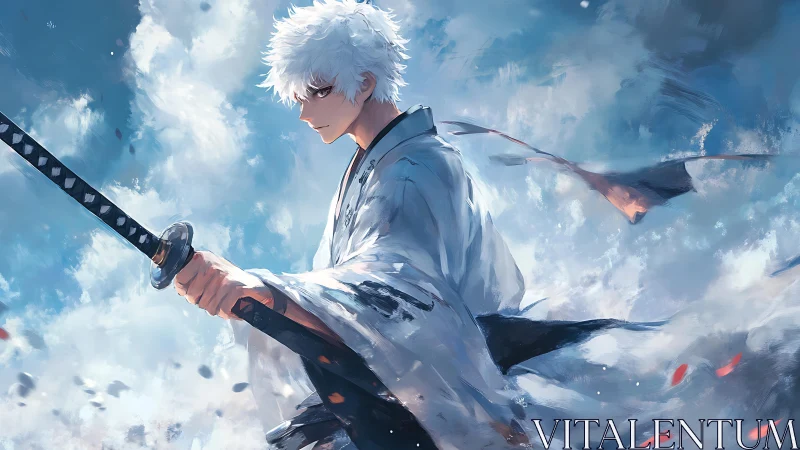 White-haired skyward swordsman ready for a quiet storm.
