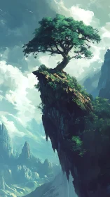 Bonsai Monolith Rising Through Ethereal Clouds