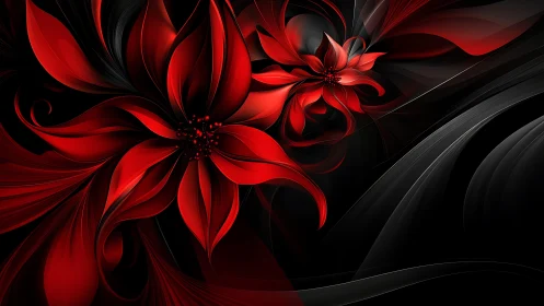 Crimson petals curl and glow gently against dark whispers