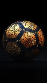 Spherical object with segmented metallic surface rests isolated