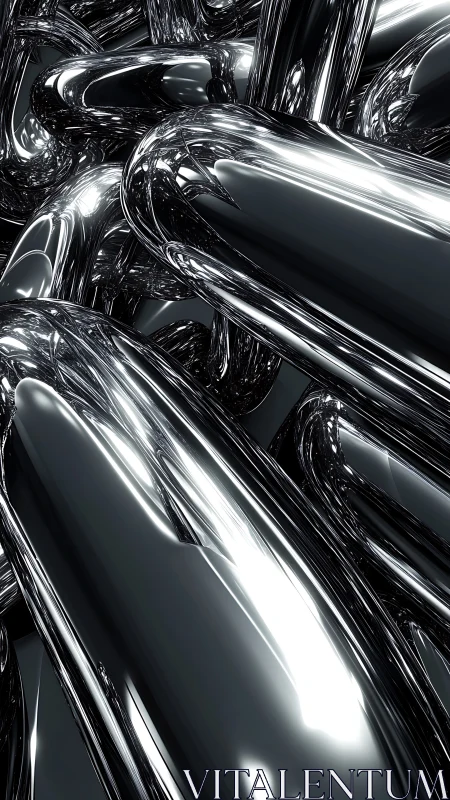 3D specular chrome tubes in dense interlocking abstraction.