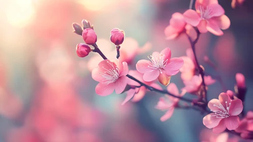 Botanical blossoms in graduated chromatic bokeh depth field.