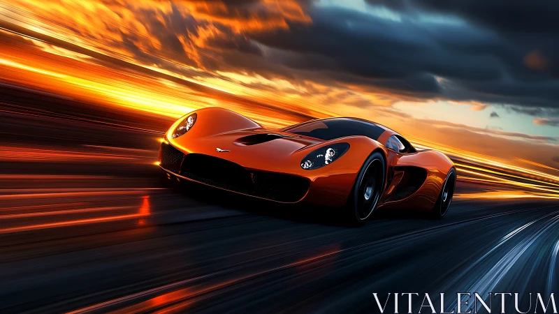 Aerodynamic hypercar under sunset velocity field rendering.