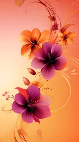 Radiant Floral Composition with Purple and Orange Gradient Blooms