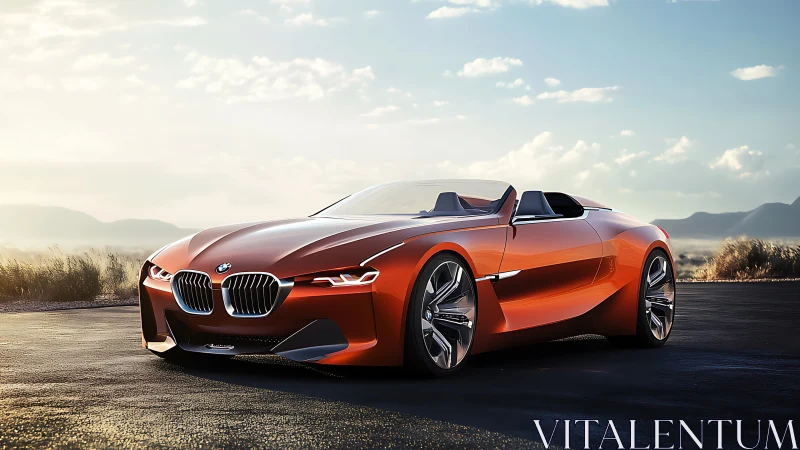 BMW roadster concept in open landscape under soft daylight.