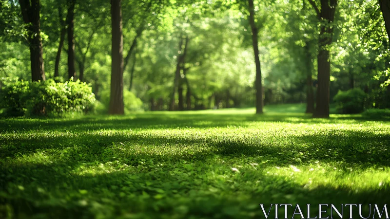 Green Tree-Lined Path Through Park Woodland