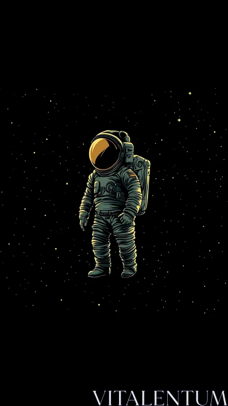 Solitary astronaut illustration floating in deep outer space.