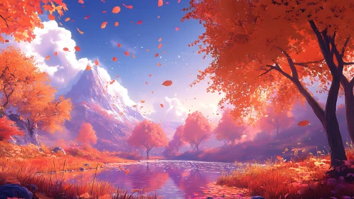 Golden autumn valley cradled by soft, snow kissed peaks.