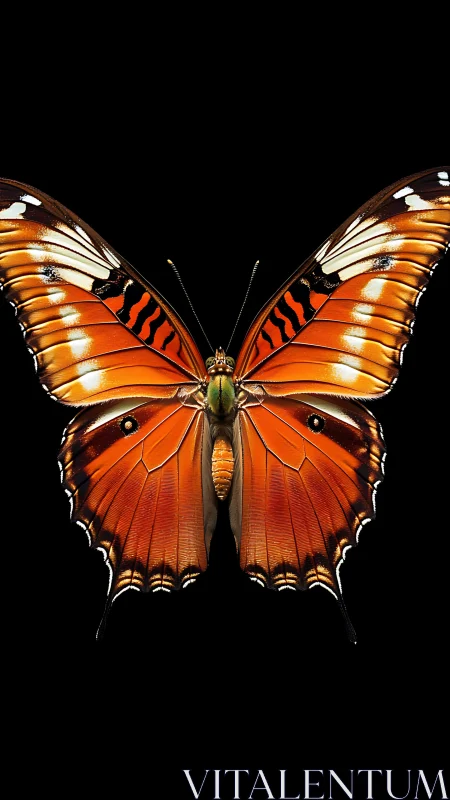 Symmetrical orange butterfly macro with detailed wing venation