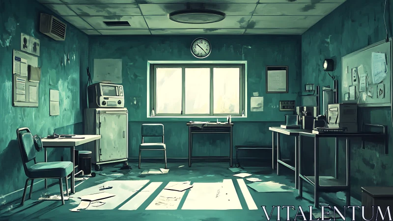 Sunlit abandoned lab room holding quiet stories and secrets.