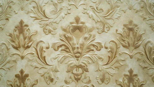 Baroque damask wallpaper pattern shows raised floral embossing